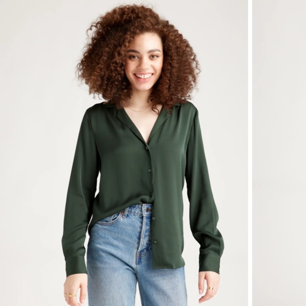 Quince Washable Stretch Silk Notch Collar Blouse